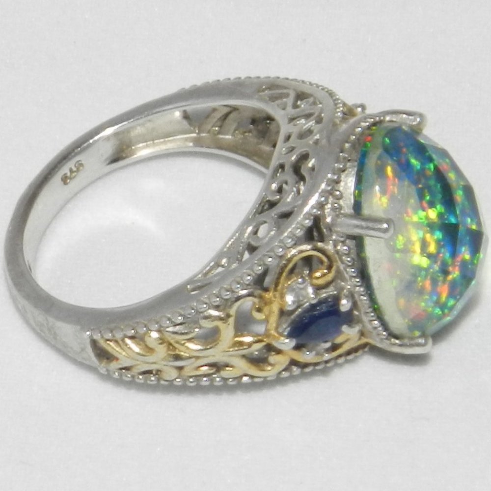 Vintage  Blue Fire Opal 925 Sterling Silver Ring Size 8.5 Women's - Picture 3 of 14